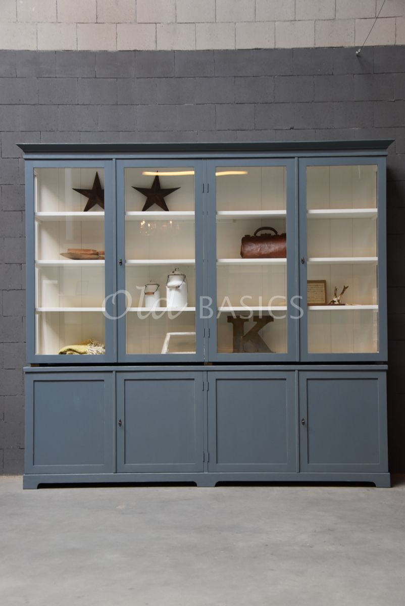 Detail van Vitrinekast Grenoble, 4 deuren, RAL7031, blauw, grijs, materiaal hout